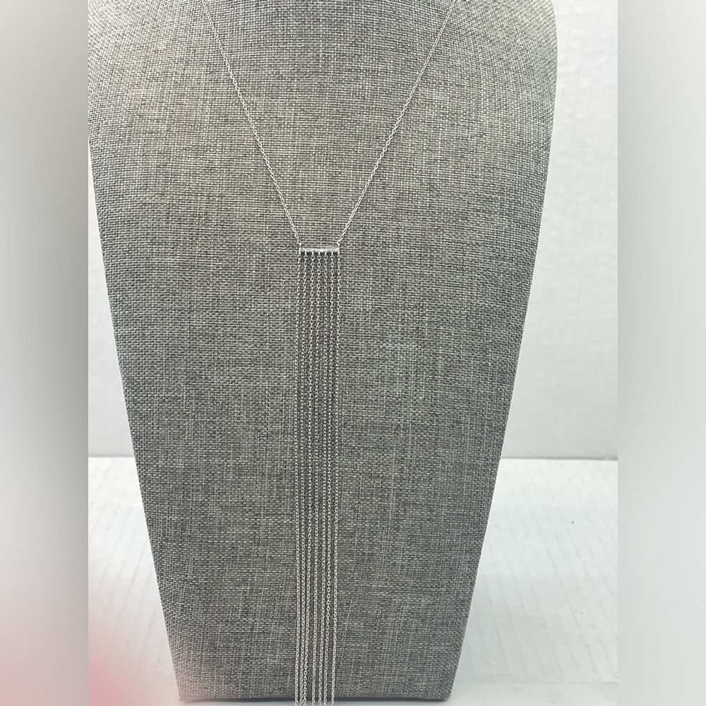 Fringe Necklace - Sterling Silver Long Tie Necklace - Picture 3 of 16